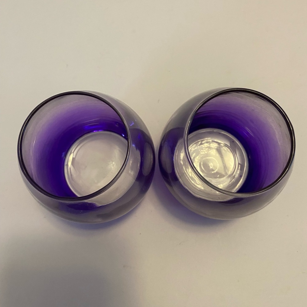 Amethyst Purple Glass Votive Tea Light Candle Holders Mid-Century Set Of 2 - Picture 5 of 10